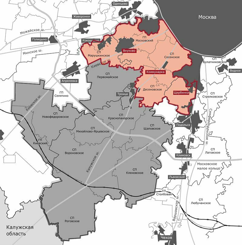 Карта троицкого административного округа новой москвы