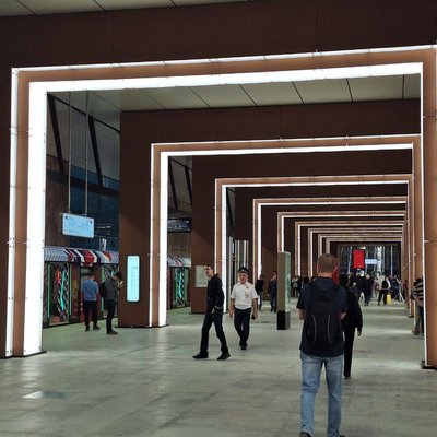 Академическая с пассажирами и работником метрополитена