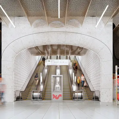 Архитектурная концепция станции метро Кленовый бюльвар - эскалаторы