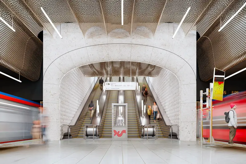 Архитектурная концепция станции метро Кленовый бюльвар - эскалаторы