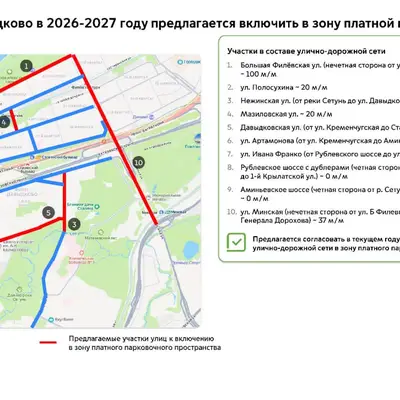 Приложение к письму Дептранса - Фили-Давыдково - Список улиц для палатных парковок
