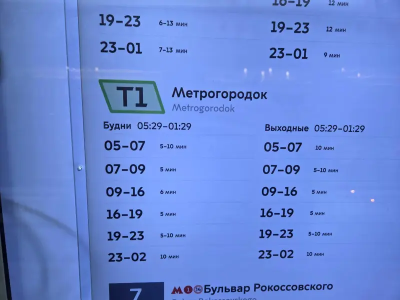 Расписание Т1 до Метрогородка