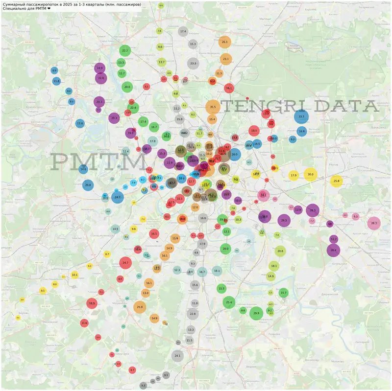 Схема пассажирских потоков метро с привязкой к карте города