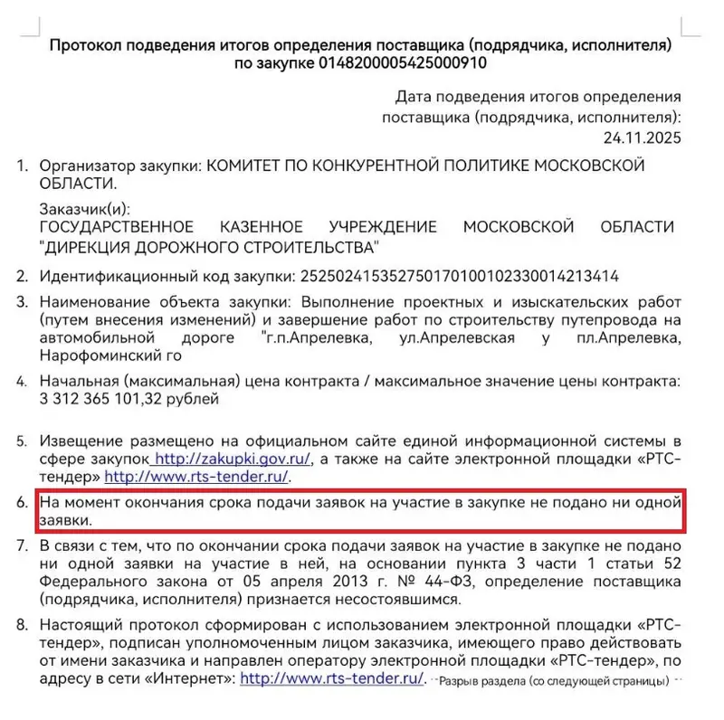 Конкурс - достройка путепровода Апрелевка