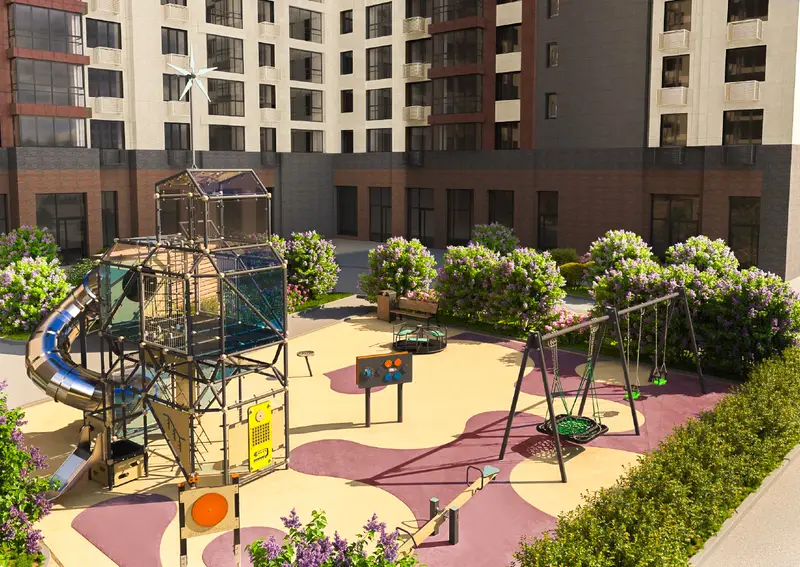 Новый дом по реновации в Солнцево на ул. Матросова - детская площадка и горка