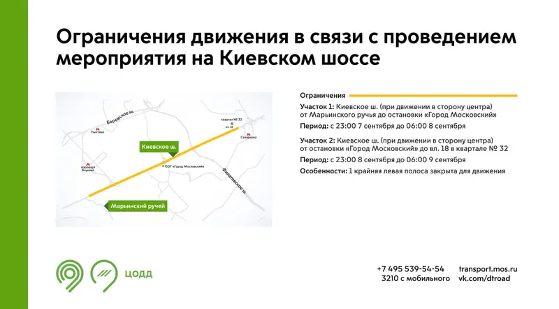 Ограничение движения на Киевском шоссе вблизи метро Саларьево