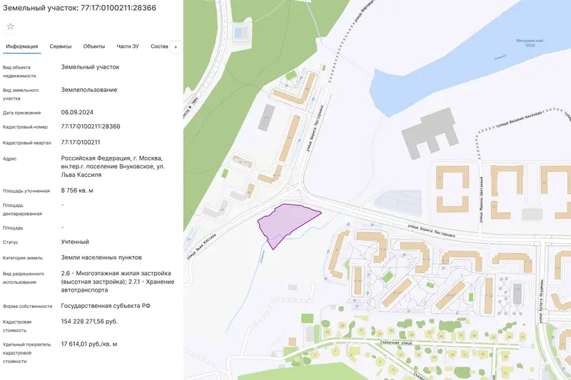 Поликлиника Переделкино Ближнее - земельный участок - Кадастровая карта