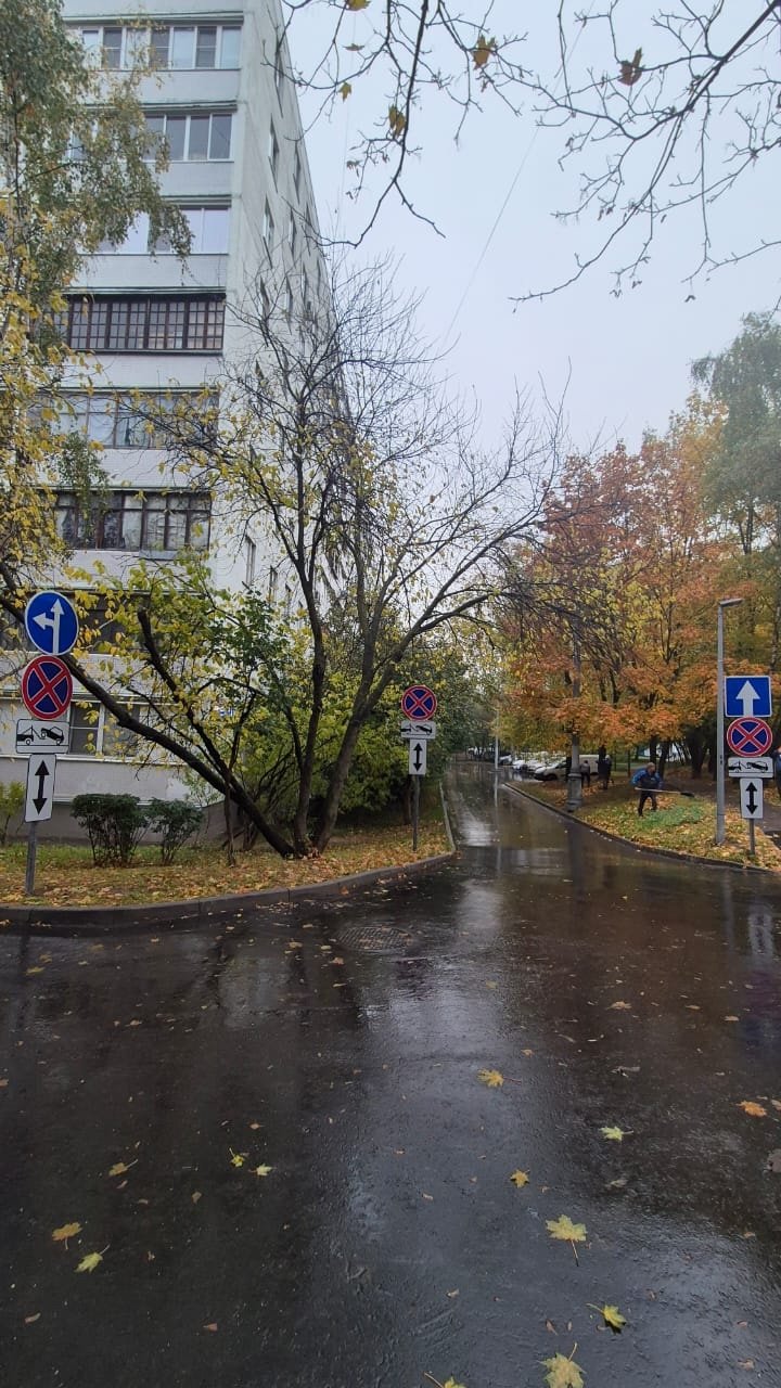 Знаки - остановка запрещена и односторонее движение на Производственной 1 в Солнцево